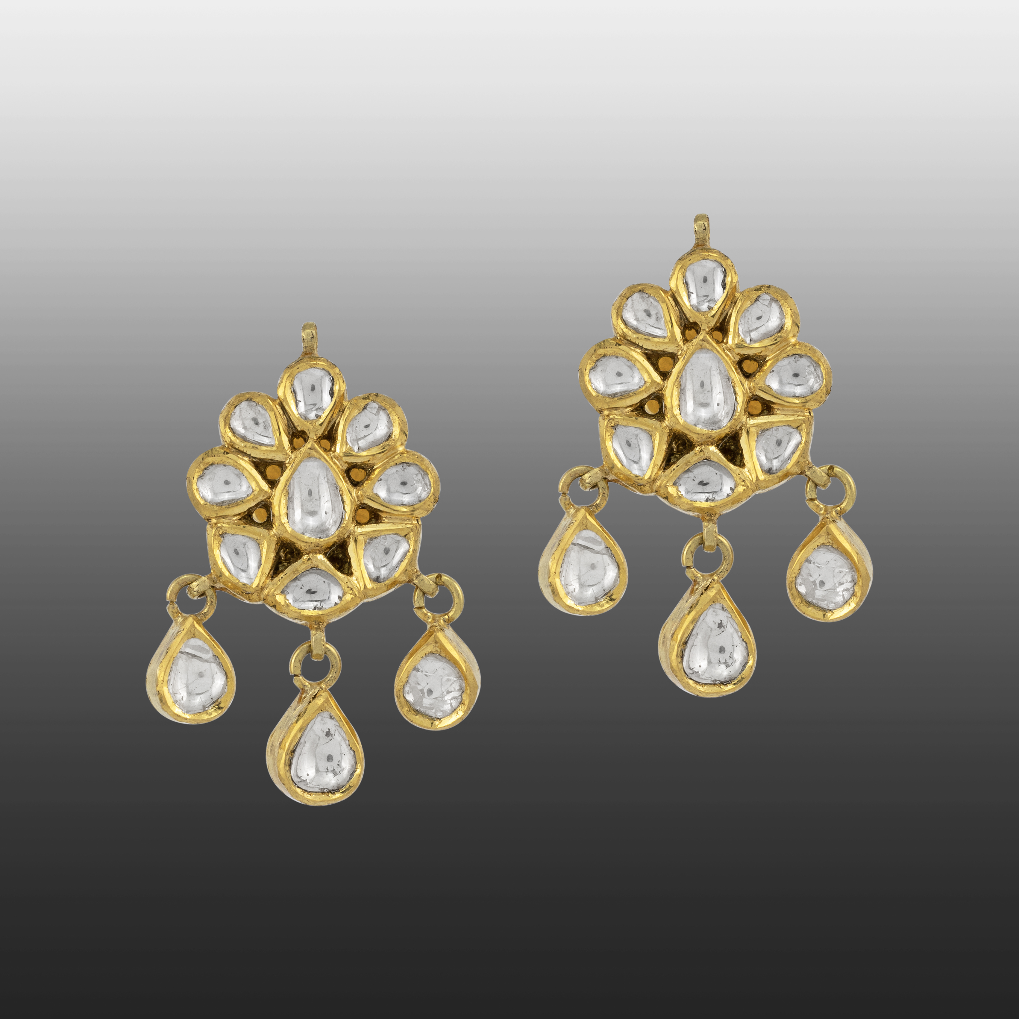 Floral Polki Earring with Teardrop Polki Drops